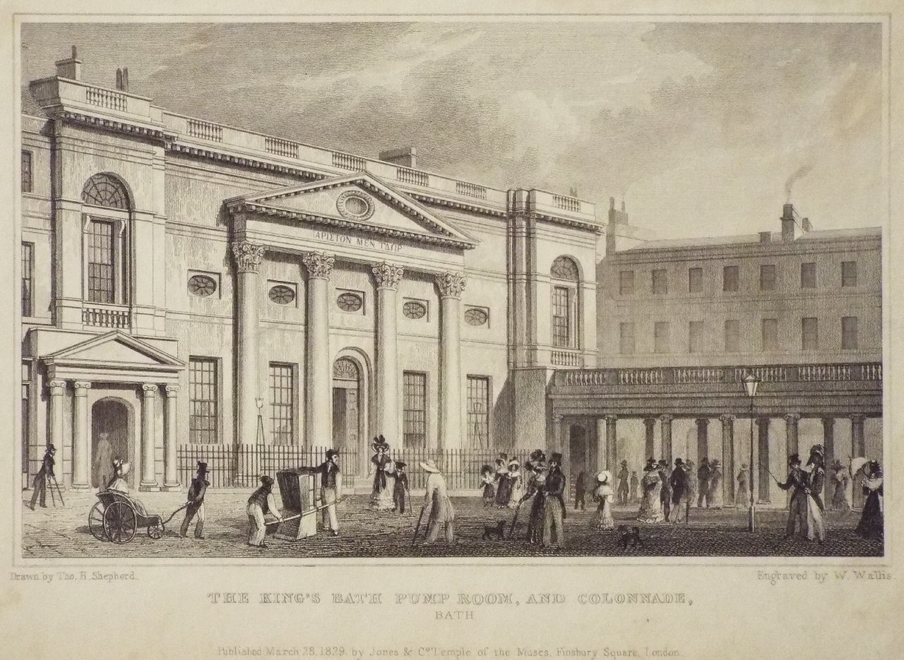 Print - The King's Bath Pump Room, and Colonnade, Bath. - Wallis